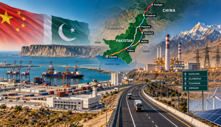 AI illustration of CPEC showing Pakistan-China connectivity, Gwadar Port, highways, energy projects and the economic corridor linking Pakistan with China.