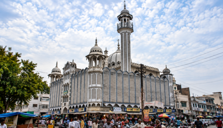 Muslims gather at the historic Shahi Masjid in Ujjain, Madhya Pradesh, amid opposition to the planned demolition of part of the mosque.