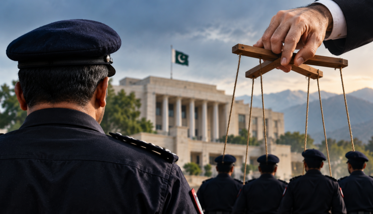 Illustration representing police autonomy and government control under the KP Police Act 2026