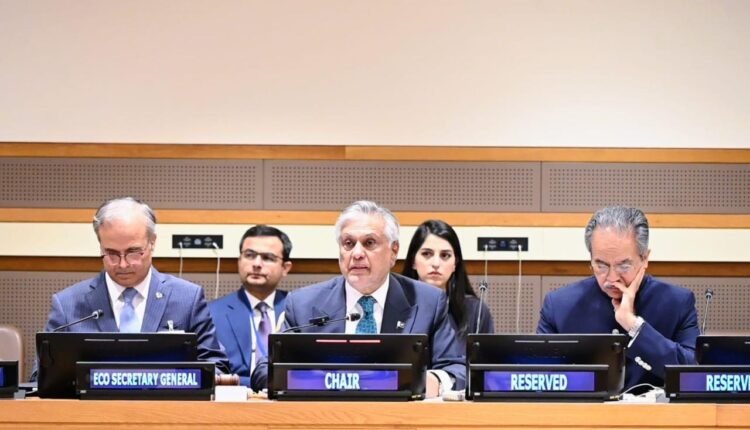 Pakistan Deputy Prime Minister and Foreign Minister Ishaq Dar addressing the 27th ECO Council of Ministers meeting