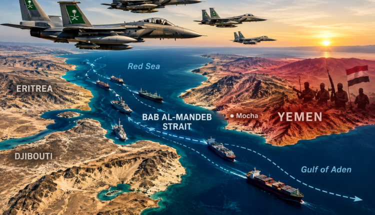Saudi-led coalition backs Yemeni forces during Operation Dawn of Yemen to secure the strategic Bab al-Mandeb Strait.