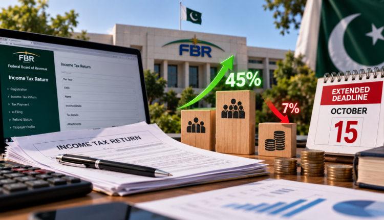 Income tax return filings in Pakistan rise by 45 percent as FBR extends the filing deadline to October 15.