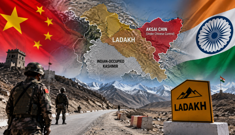 Map of the disputed China-India border region showing Ladakh and Aksai Chin amid Beijing's objections to India's territorial claims.