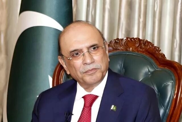 President Asif Ali Zardari addresses a ceremony at Aiwan-e-Sadr during UN Secretary-General António Guterres’ visit to Pakistan.