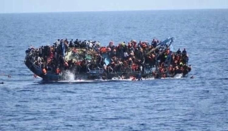 Archival footage of an overcrowded boat carrying illegal migrants.