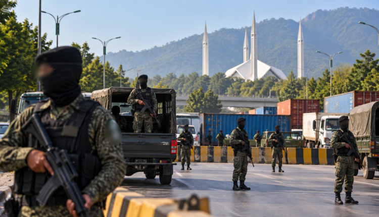 Pakistan Rangers deployed in Islamabad amid heightened security arrangements ahead of the PTI long march.